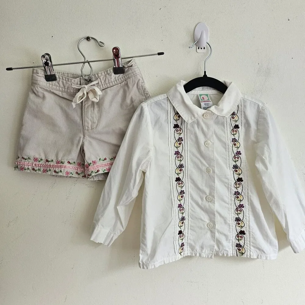 Girls’ Y2K Gymboree Embroidered Shirt & Gap Shorts Set – Size 3T • Vintage